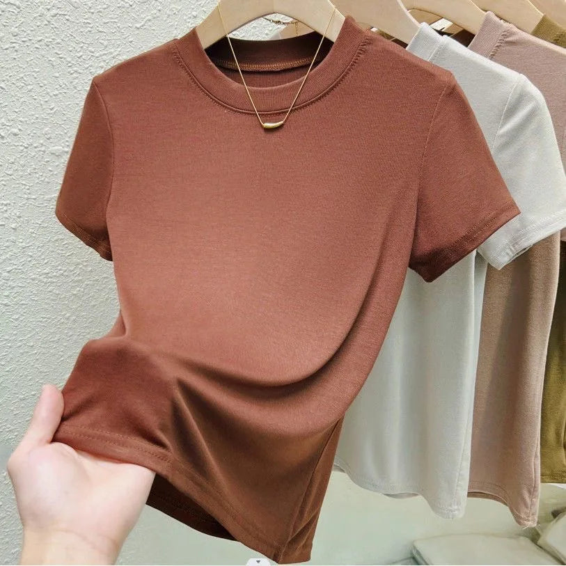 Women's Casual Crew-Neck T-Shirt – Slim-Fit, Short-Sleeve Summer Top (Plus Sizes Available)