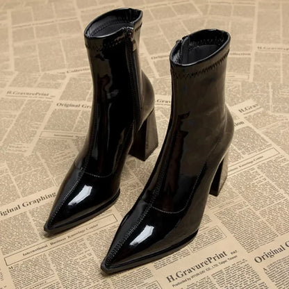 2024 Women's Velvet Chelsea Ankle Boots – High Heel, Pointed Toe, Chunky Heel Dress Boots for Autumn & Winter