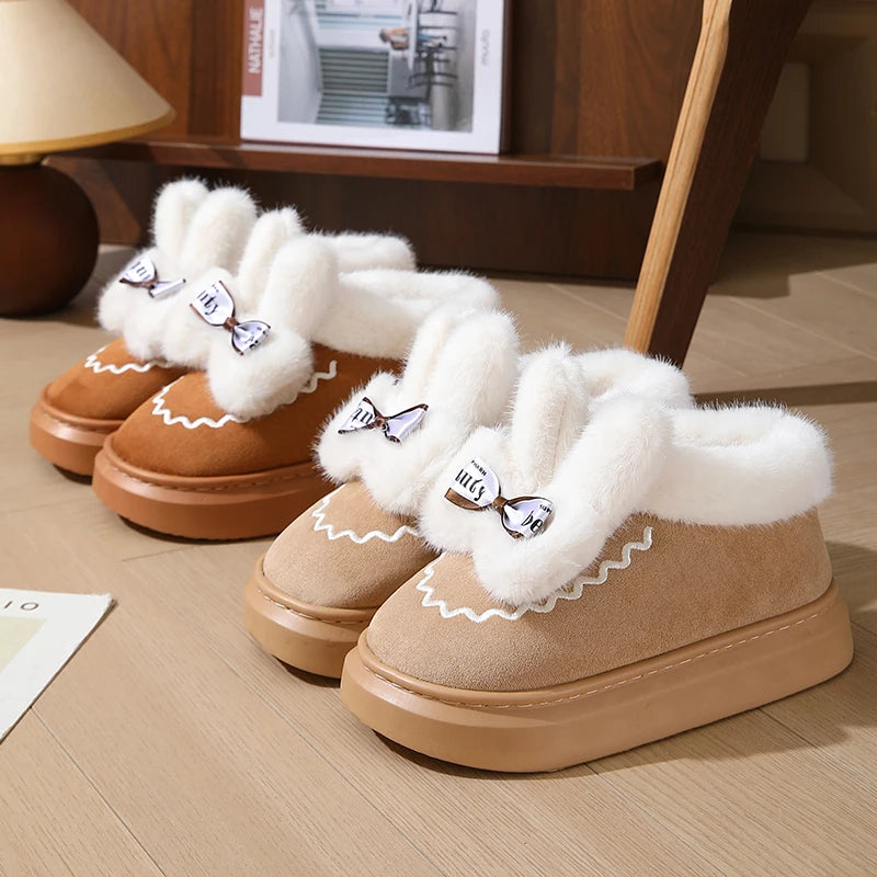 2024 Women's Cozy Rabbit Ear Snow Boots – Plush Faux Fur, Thick Sole, Non-Slip Warm Ankle Boots