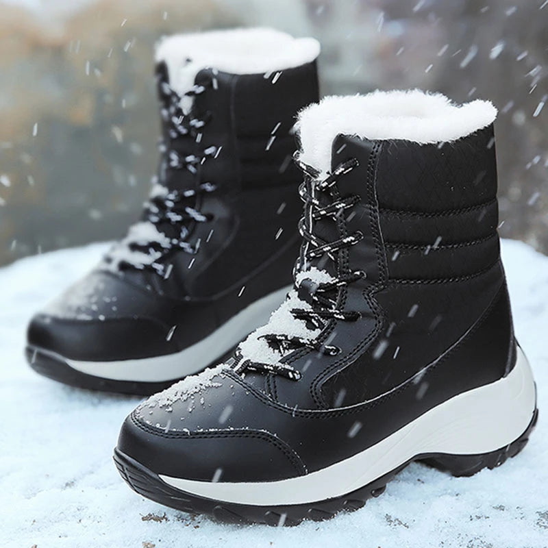 Women's Winter Snow Boots – Waterproof, Non-Slip Platform with Fur-Lined Ankle & Thigh-High Wedge Design