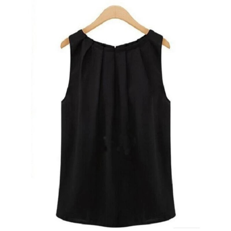 New Summer Sleeveless Chiffon Blouse – Women’s Fashion Round-Neck Top for Travel & Work