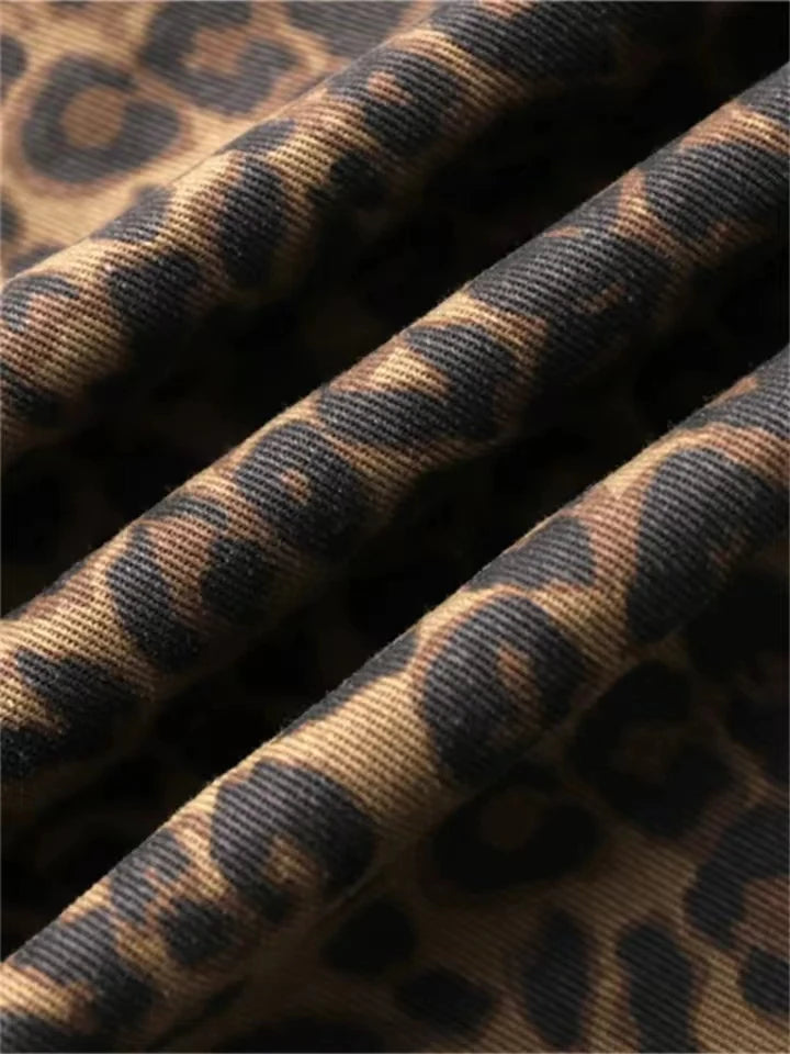 Women's Oversized Wide-Leg Leopard Print Jeans - Vintage Streetwear Hip-Hop Style