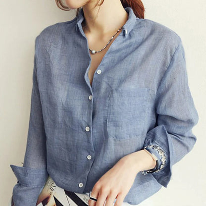 2022 Autumn Harajuku Cotton & Linen Blouse – Vintage-Style Loose-Fit Women’s Long-Sleeve Shirt