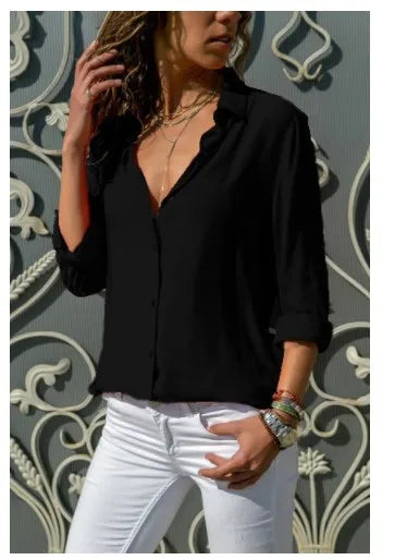 Vintage-Inspired Women's Autumn Polo Collar Blouse – Loose Button-Up Top for Office & Casual Wear