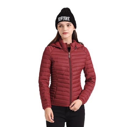 Women's Santelon Ultra-Light Quilted Jacket with Removable Hood, Outdoor Warm and Light Parka with Storage Bag