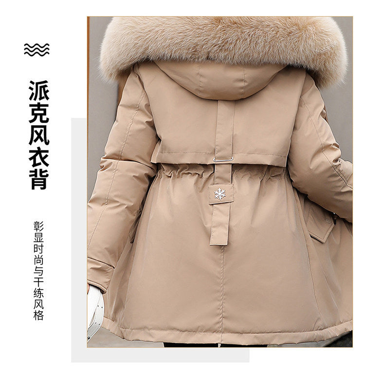 Women's Long Wool Parka with Hood and Fur Collar - Slim Quilted Coat, Warm Winter Fashion for Snow, New 2023