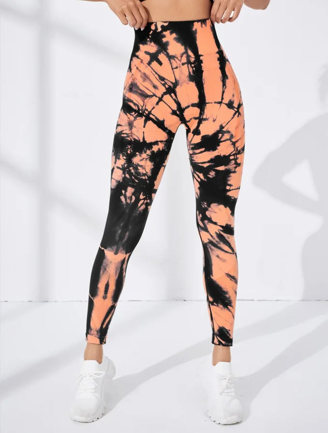 Seamless Tie-Dye High-Waist Leggings - Push-Up Yoga & Workout Pants for Women