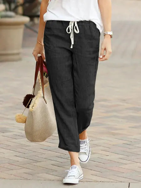 Women's Casual Long Pants – Simple Style, Elastic Waist, Solid Color, Perfect for Spring and Summer, New Chic Workwear