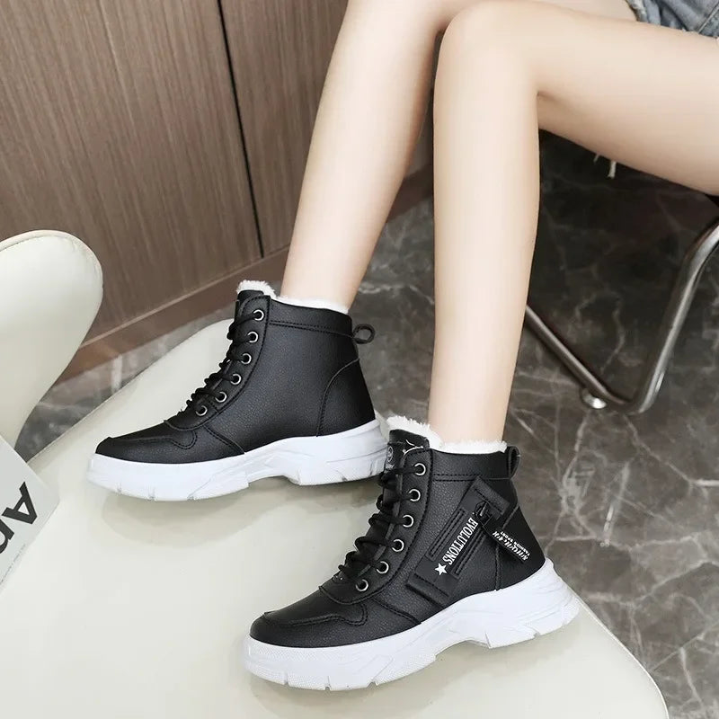 2024 Women's Winter Waterproof Snow Boots – High-Top Height-Increasing Plus Platform Ankle Boots with Cotton Lining