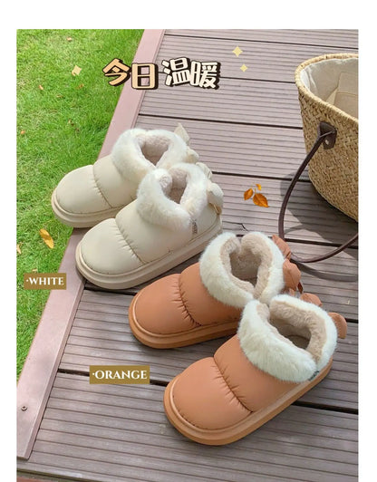 Women's Winter Bow-Knot Ankle Boots – Plush, Insulated, Waterproof PU Cotton Home Slippers