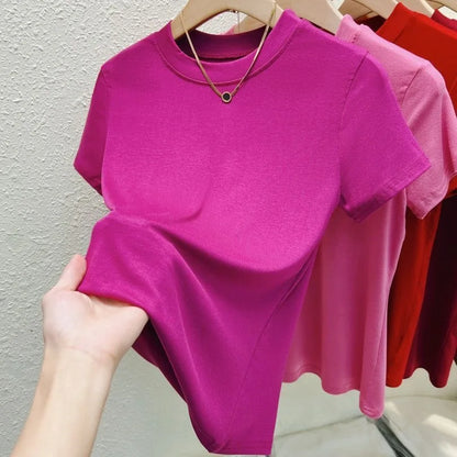 Women's Casual Crew-Neck T-Shirt – Slim-Fit, Short-Sleeve Summer Top (Plus Sizes Available)