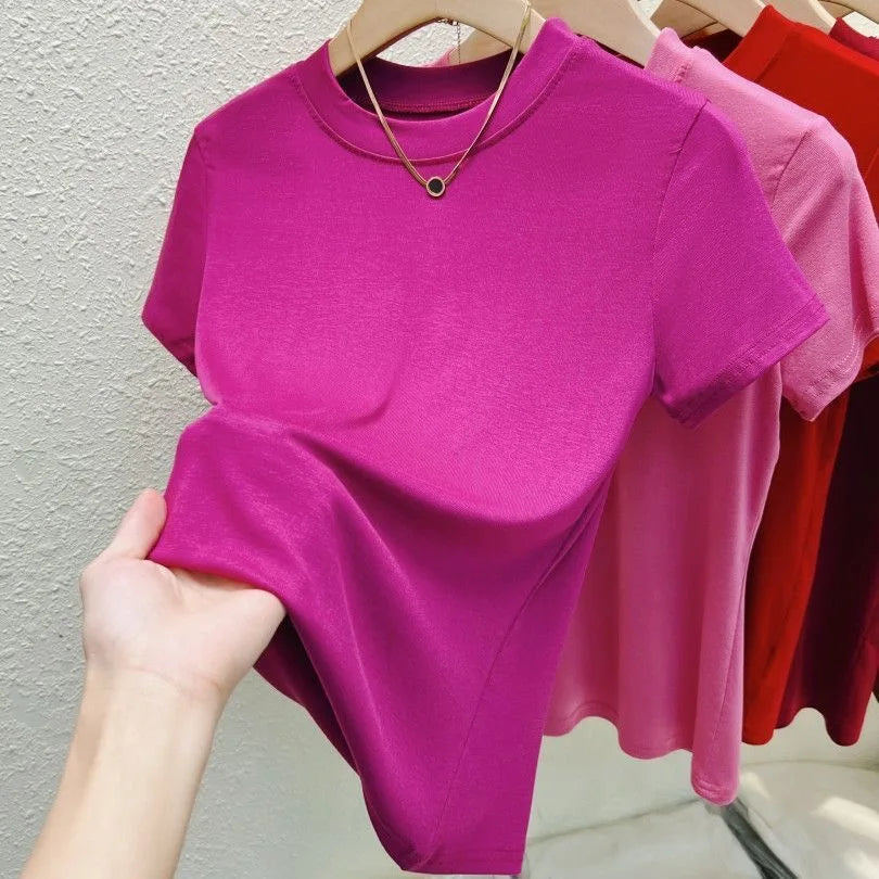 Women's Casual Crew-Neck T-Shirt – Slim-Fit, Short-Sleeve Summer Top (Plus Sizes Available)