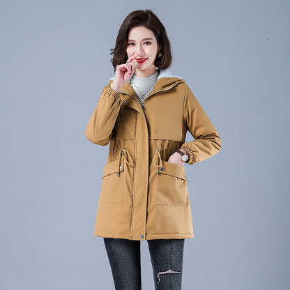 Women's Casual Cotton Parka with Fleece Lining, Hooded Trench Coat, Warm Puffer Jacket, Winter Outerwear