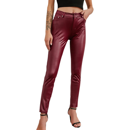 New Women's PU Leather Stretch Bodycon Pants - High-Waist Sexy Black Leggings, Long Casual Pencil Trousers, Plus Sizes XS-4XL