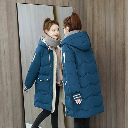 Women's Long Cotton Overcoat - Thick, Warm, Windproof Jacket, Casual Student Parka for Winter 2022