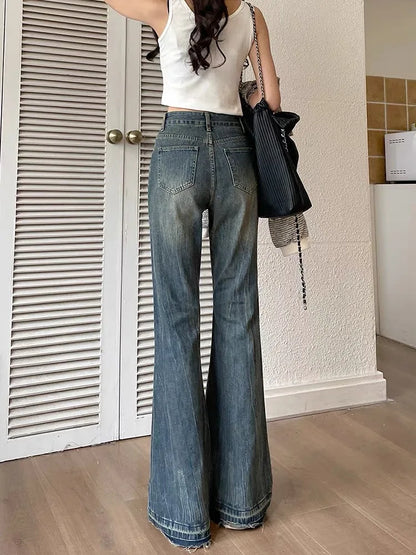 Jielur Fashion Slim Casual Vintage Blue Women‘s Jeans Winter American Style Chic Office Ladies Pockets Basic Female Flare Pants