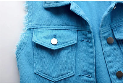 Multi-colour Denim Vest Jacket Women Short Waistcoat Oversize S-7XL Sleeveless C