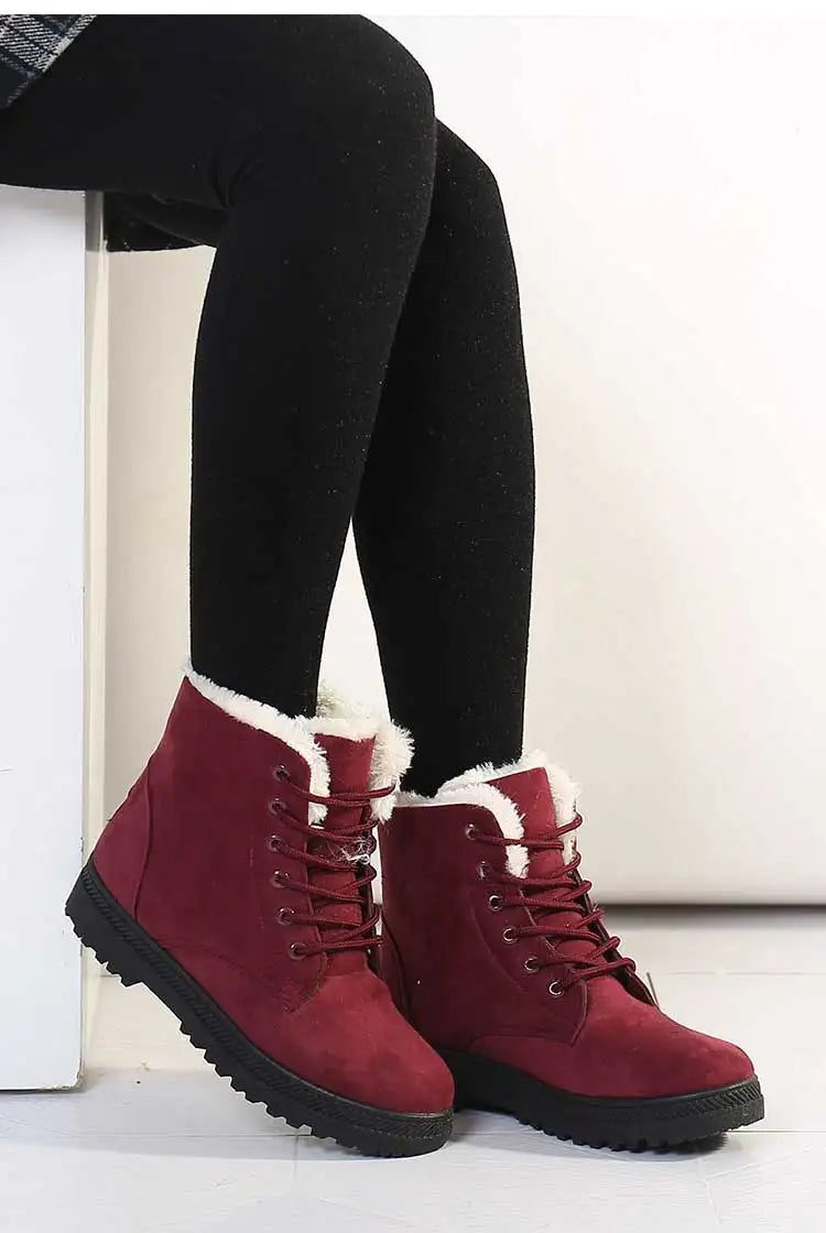 Women's Winter Fur-Lined Snow Boots – Cozy Low-Heel Ankle Footwear for Cold Days