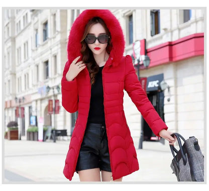 Women's Winter Jacket Parka, Large Faux Fur Collar with Hood, Thick Warm Coat, Casual Women's Outerwear, European Fashion, Black, Tops -30°C