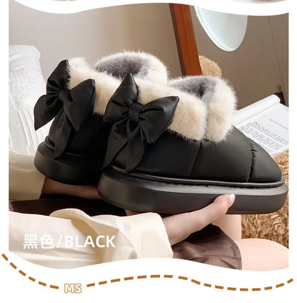 2024 Women's Waterproof Winter Ankle Boots – Cute Bow-Adorned Plush Cotton Lined Snow Boots