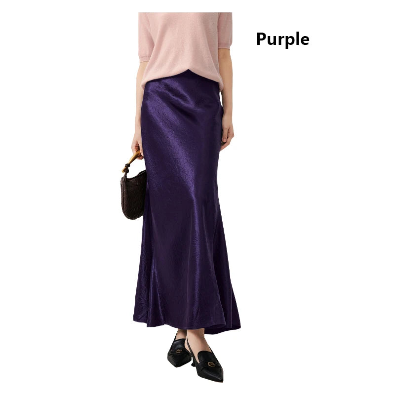 Satin Triacetate Women's Skirt Temperament Elegant Black Long Dress Light Luxury