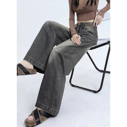 New Classic Loose Vintage Casual Female Wide Leg Pants American Spring Basic Washed Fashion Distressed Street S-XL Women Jeans