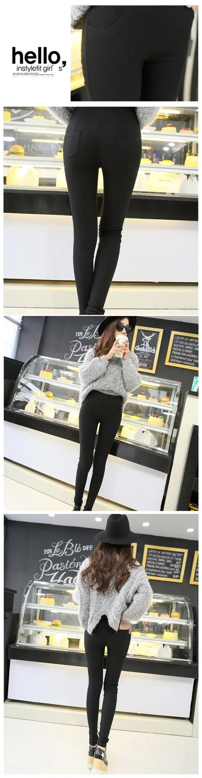 Autumn/winter High-waisted Slimming Black Outer Wear Fleece-lined Thickened Women's Trousers Bottoming Leggings