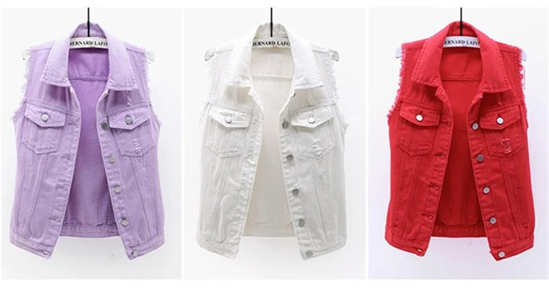 Multi-colour Denim Vest Jacket Women Short Waistcoat Oversize S-7XL Sleeveless C