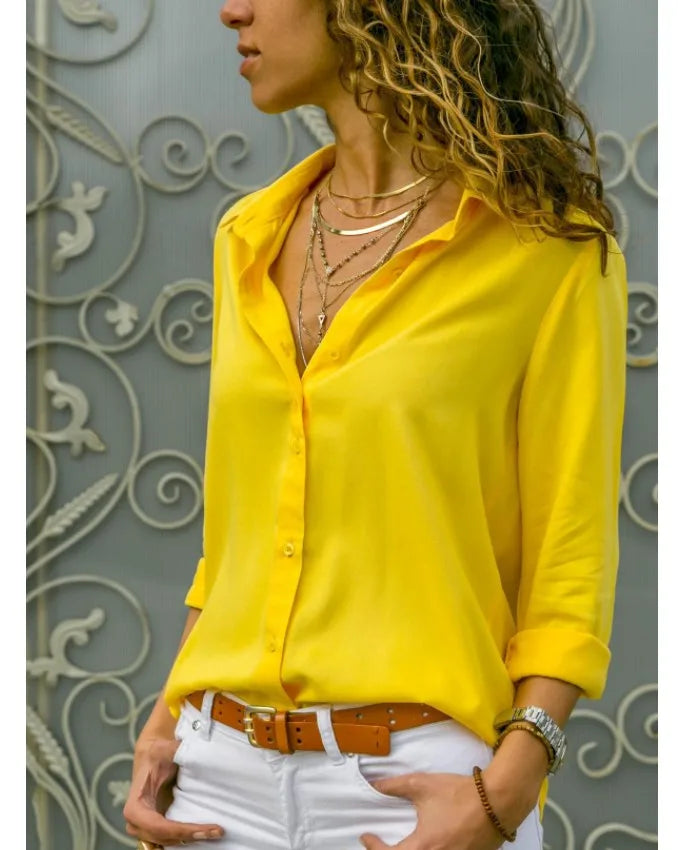 Vintage-Inspired Women's Autumn Polo Collar Blouse – Loose Button-Up Top for Office & Casual Wear