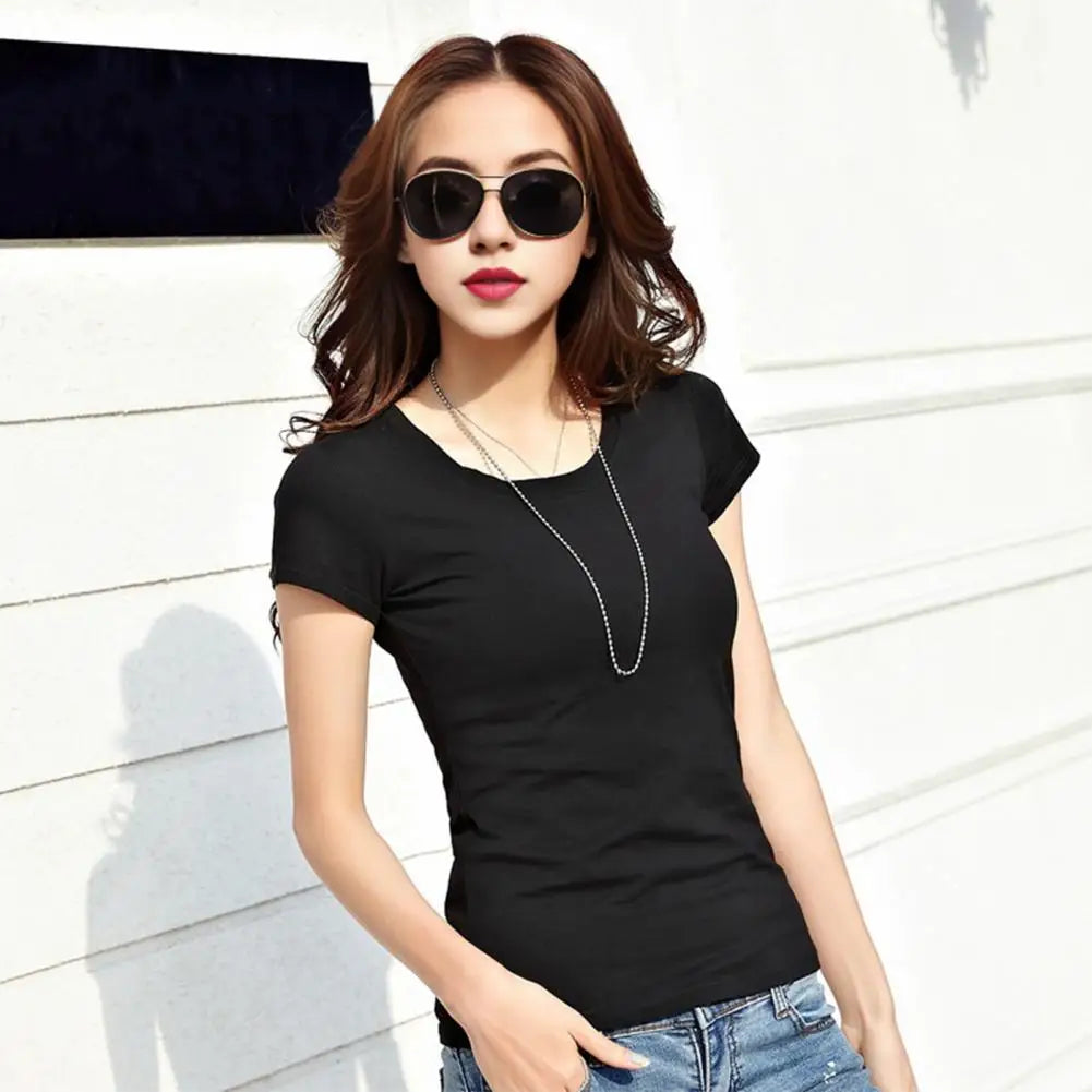 Women's Slim Fit V-Neck T-Shirt – Stretchy Solid Pullover Top for Effortless Streetwear