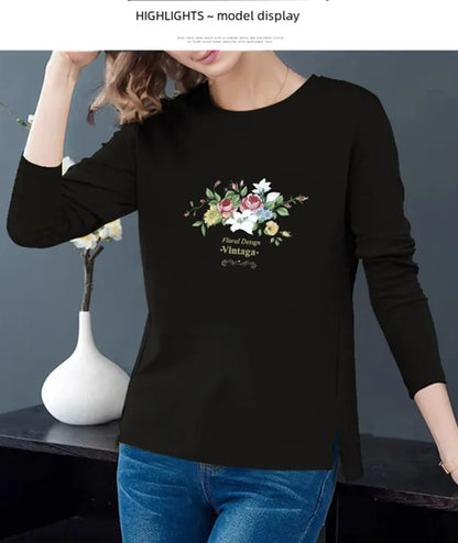 Women's 100% Cotton Long-Sleeve T-Shirt – Slim-Fit Round-Neck Base Layer for Spring & Casual Wear