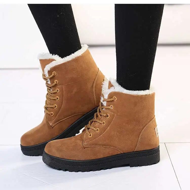 Women's Winter Fur-Lined Snow Boots – Cozy Low-Heel Ankle Footwear for Cold Days