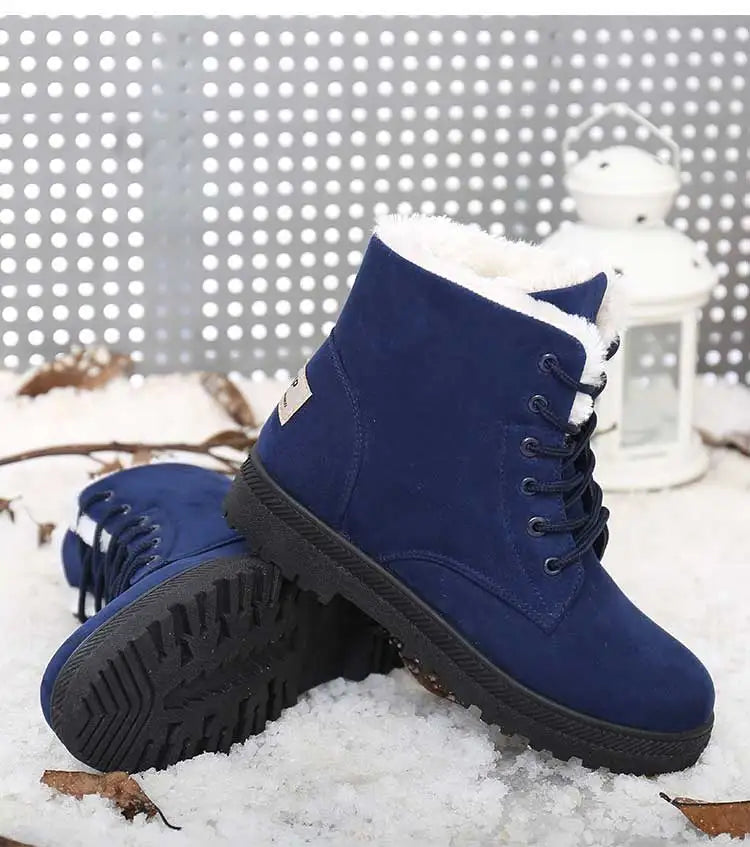 Women's Winter Fur-Lined Snow Boots – Cozy Low-Heel Ankle Footwear for Cold Days