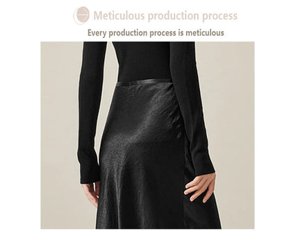 Satin Triacetate Women's Skirt Temperament Elegant Black Long Dress Light Luxury