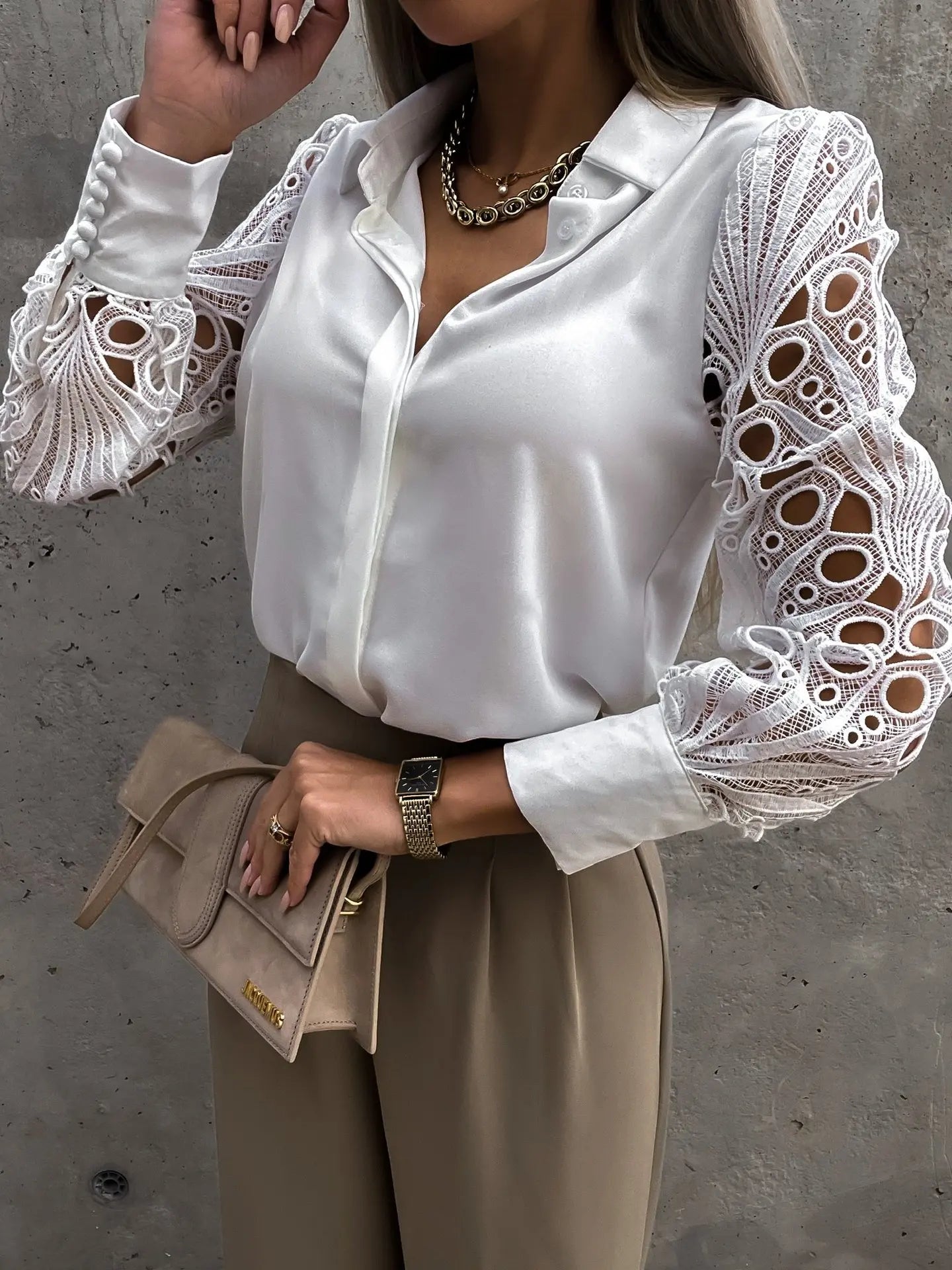 2024 Spring/Summer Women’s Chiffon Blouse – Elegant Long-Sleeve V-Neck Tunic for Casual & Office Wear