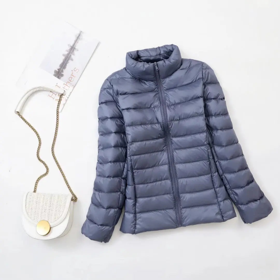 Jaqueta puffer curta com capuz para mulheres, casaco coreano slim fit, pato bran