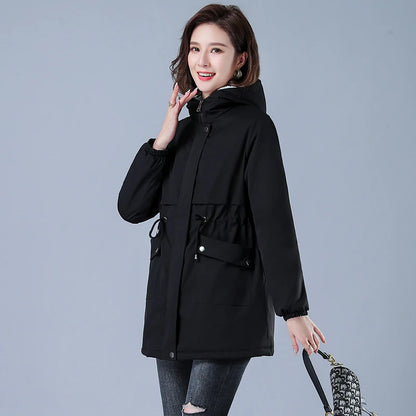 Women's Casual Cotton Parka with Fleece Lining, Hooded Trench Coat, Warm Puffer Jacket, Winter Outerwear