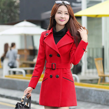 Autumn Winter Women Wool Coat 2024 Ladies Woolen Long Coat Female Fashion Slim-f