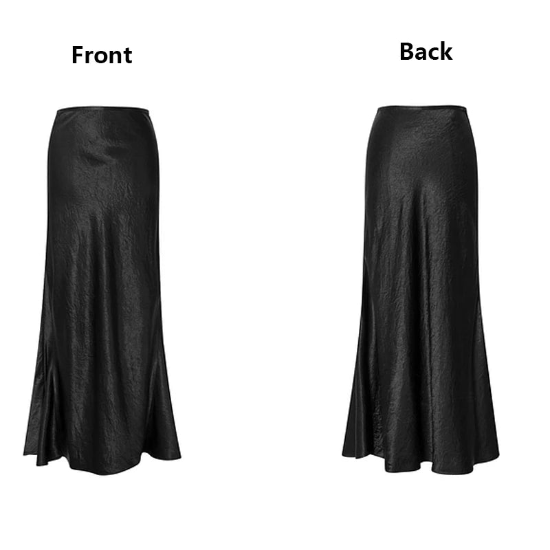 Satin Triacetate Women's Skirt Temperament Elegant Black Long Dress Light Luxury