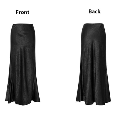 Satin Triacetate Women's Skirt Temperament Elegant Black Long Dress Light Luxury