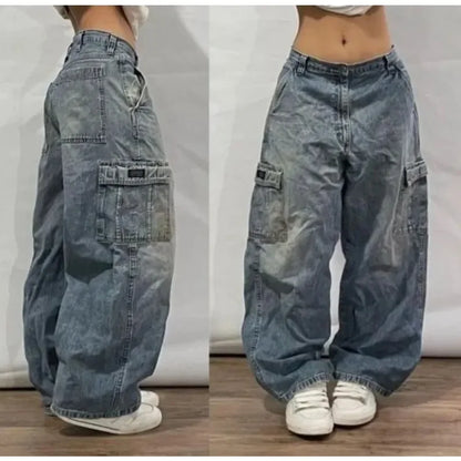 SOUTHPOLE-Jeans feminino, Y2K, Harajuku, Hip-Hop, calça preta, chão lavado, je