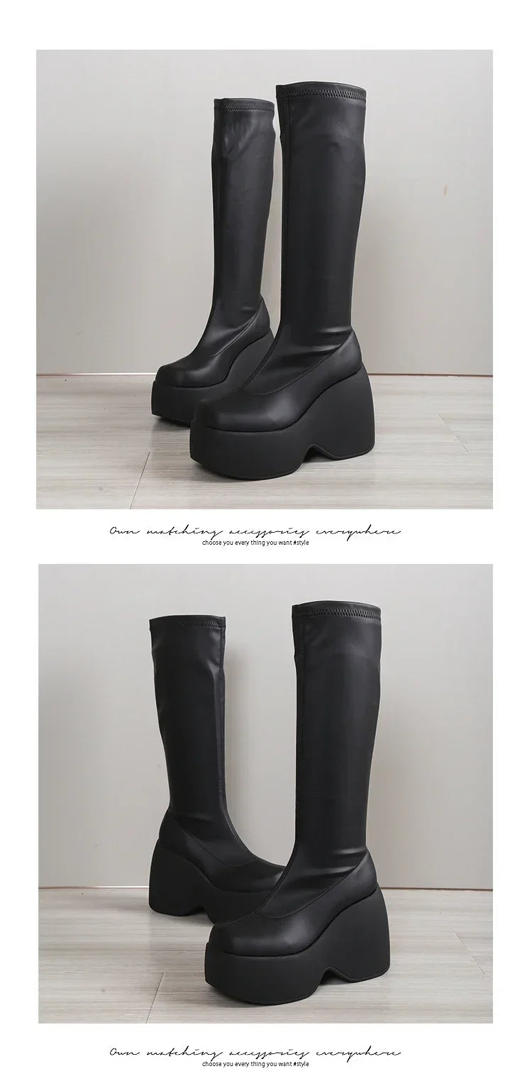 2024 Gothic Chic Women's Ankle Boots – Elegant Chunky Platform Walking Shoes in Big Sizes