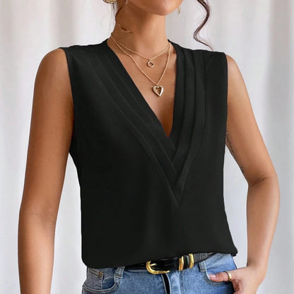 Elegant Women's Solid Sleeveless Blouse – Oversized Casual Summer Top for Youthful Style