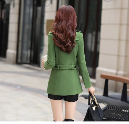 Autumn Winter Women Double Breasted Woolen Coat Solid Color Lapel Slim Fit Short