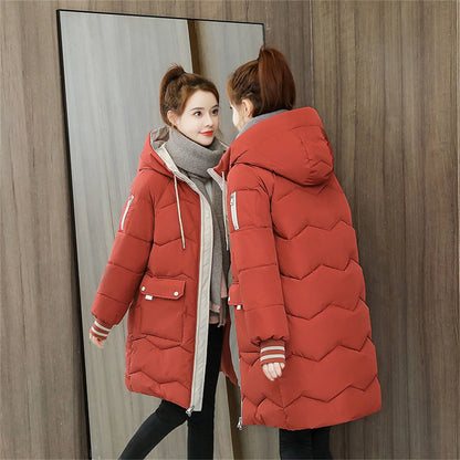 Women's Long Cotton Overcoat - Thick, Warm, Windproof Jacket, Casual Student Parka for Winter 2022