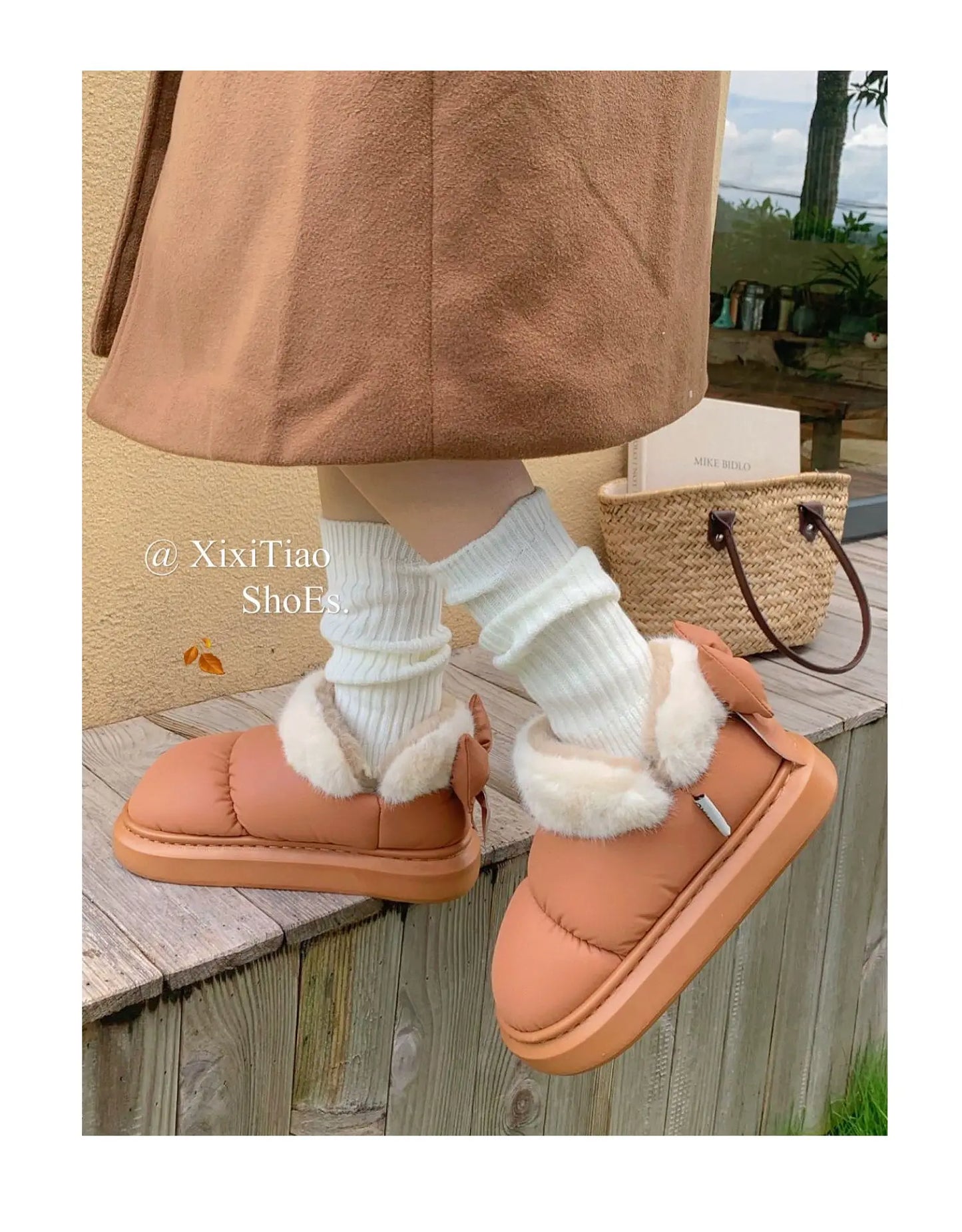 Women's Winter Bow-Knot Ankle Boots – Plush, Insulated, Waterproof PU Cotton Home Slippers