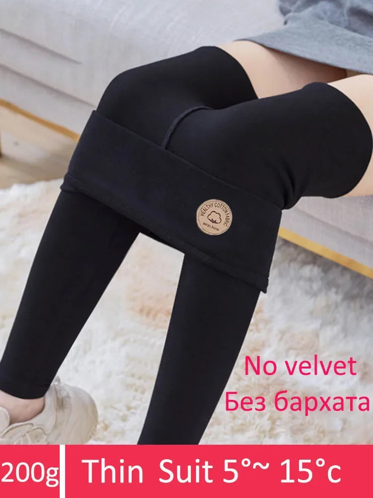 Women's Leggings with Fleece Thick Warm Velvet Cotton Tights Female Legging Pants Winter Skinny Grey Thermal Leggings for Women