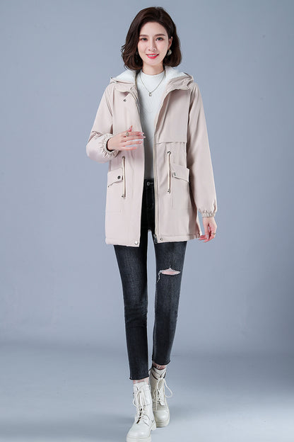 Women's Casual Cotton Parka with Fleece Lining, Hooded Trench Coat, Warm Puffer Jacket, Winter Outerwear