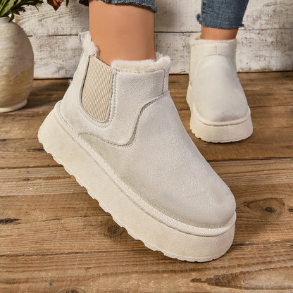 2024 Women's Winter Snow Boots – Plush Suede Fur-Lined Chelsea Ankle & Platform Flats