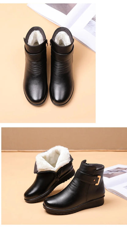 2024 Women's High-Quality Winter Leather Boots – Warm Fur-Lined Non-Slip Ankle Boots for Outdoor & Casual Wear